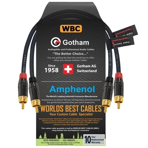 1.5 Foot RCA Cable Pair - Gotham GAC-4/1 (Black) Star-Quad Audio Interconnect Cable with Amphenol ACPL Black Chrome Body, Gold Plated RCA Connectors - Directional 1.5 Foot RCA Cable Pair - Gotham GAC-4/1 (Black) Star-Quad Audio Interconnect Cable with Amphenol ACPL Black Chrome Body, Gold Plated RCA Connectors - Directional
