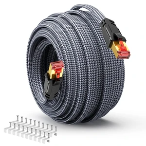 Cat 8 Ethernet Cable 100 FT,Snowkids High Speed 40Gbps,2000Mhz Braided High Duty LAN Cable,Gold Plated RJ45 Connector,S/FTP Shielded Indoor Flat 26AWG Network Cable for Modem/Router/ps-3/4/5/Gaming/PC Cat 8 Ethernet Cable 100 FT,Snowkids High Speed 40Gbps,2000Mhz Braided High Duty LAN Cable,Gold Plated RJ45 Connector,S/FTP Shielded Indoor Flat 26AWG Network Cable for Modem/Router/ps-3/4/5/Gaming/PC