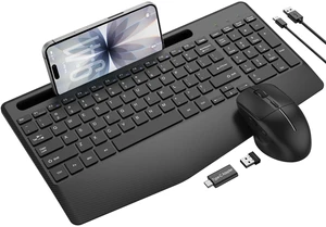 Rechargeable Silent Wireless Keyboard and Mouse Combo, Ergonomic Wrist Rest & Phone Tablet Holder, USB-C Adapter Included, 2.4G Lag-Free Cordless Set for Windows Mac Laptop PC Home Office (Blac Rechargeable Silent Wireless Keyboard and Mouse Combo, Ergonomic Wrist Rest & Phone Tablet Holder, USB-C Adapter Included, 2.4G Lag-Free Cordless Set for Windows Mac Laptop PC Home Office (Blac