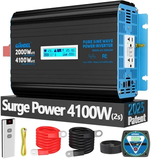 GIANDEL 2000 Watt Pure Sine Wave Power Inverter 12V DC to 120V AC,4100W Max,GFCI Outlets,USB-C36W,Dual Remote,for RVs,Campers,Off Grid Solar Setup GIANDEL 2000 Watt Pure Sine Wave Power Inverter 12V DC to 120V AC,4100W Max,GFCI Outlets,USB-C36W,Dual Remote,for RVs,Campers,Off Grid Solar Setup