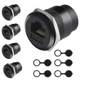 5 Packs RJ45 CAT6 Panel Mount Adapter, High-Speed 10Gbps Bulkhead Adapter Female-to-Female Ethernet Pass-Through Connector, XLR/D-Panel Mountable, Water & Dust Resistant Cover Included (Black) 5 Packs RJ45 CAT6 Panel Mount Adapter, High-Speed 10Gbps Bulkhead Adapter Female-to-Female Ethernet Pass-Through Connector, XLR/D-Panel Mountable, Water & Dust Resistant Cover Included (Black)