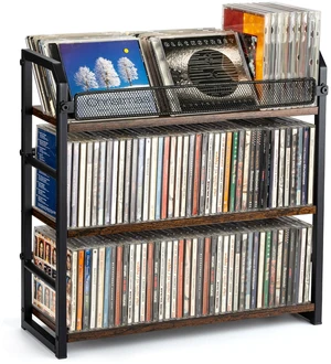 EFYSE 3-Tier CD Rack, Storage and Display Organizer, Compact Space-Saving Holder for Home, Office, or Bedroom, Durable Metal Construction, Holds 114 CDs EFYSE 3-Tier CD Rack, Storage and Display Organizer, Compact Space-Saving Holder for Home, Office, or Bedroom, Durable Metal Construction, Holds 114 CDs