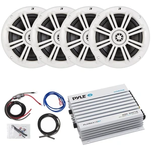 4 x Kicker 6.5" Marine Boat Coaxial White Speakers Combo Bundle With Pyle Elite Series 400 Watt 4-Channel Marine Car Bluetooth Amplifier and 8 Gauge Total Amplifier Installation Wiring Kit 4 x Kicker 6.5" Marine Boat Coaxial White Speakers Combo Bundle With Pyle Elite Series 400 Watt 4-Channel Marine Car Bluetooth Amplifier and 8 Gauge Total Amplifier Installation Wiring Kit
