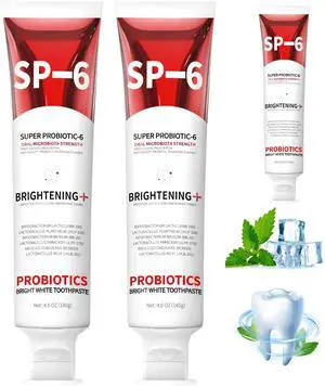 SP-6 Probiotics Whitening Toothpaste -Fresh Breath Probiotics for Teeth Whitening and Gum Health - Enamel-Safe, Fluoride-Free, Double Mint Flavor, (3 PCS)