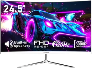 24.5 Inch Gaming Curved Monitor Built-in Speakers, 3000R 120Hz White PC Screen Full HD 1080P, HDMI 2.0, VGA, Wall Mount Compatible 75 * 75mm 24.5 Inch Gaming Curved Monitor Built-in Speakers, 3000R 120Hz White PC Screen Full HD 1080P, HDMI 2.0, VGA, Wall Mount Compatible 75 * 75mm