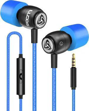 LUDOS Clamor Wired Earbuds in-Ear Headphones, 5 Years Warranty, Earphones with Microphone, Noise Isolating Ear Buds, Memory Foam for iPhone, Samsung, School Students, Kids, Women, Small Ears - Blue