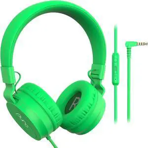 Puro Sound Labs PuroBasic Kid Headphones with Cord - Volume-Limiting & Adjustable with Microphone  Compatible with Smartphones, Tablets, PCs, and More  Safe, Durable Headphones for Kids  Green