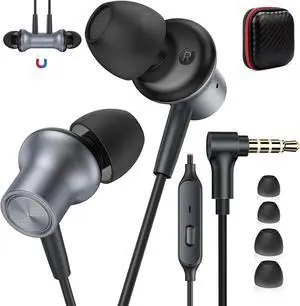 Noise Isolating Wired Earbuds for Chromebook Laptop PC, Ear Buds Wired with 3.5mm Plug in Audio Jack Mic/Mute HiFi Stereo Wire Headphones Corded Earphones for Kindle Fire Switch School, Grey