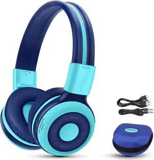 SIMOLIO Kids Bluetooth Headphones with Microphone and 75dB,85dB,94dB Volume Limit, Foldable Lightweight & Adjustable, Wireless Headphones for Kids Boys Girls Children Tablet iPad Blue