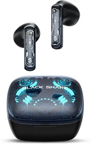 Black Shark True Wireless Gaming Earbuds, Bluetooth 5.3 with Music Mode, 30 Hours Playback Time, Clear Stereo Calls in-Ear Headphones for Android/Phone/Computer - Lucifer T15