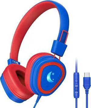 Kids Headphones for School, 2024 Upgrade USB Type C Kids Headphone with Microphone, Wired Boys Girls Headphones with Safe Limiter 85dB/95dB, Foldable On Ear Headphones for School/iPad/Tablets/Travel