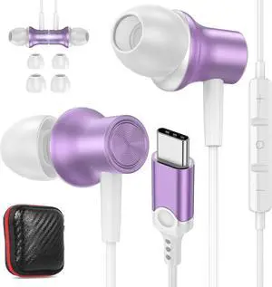 USB C Headphones for iPhone 17 Air 16 15 Pro Max Plus iPad, Type C Earphones Noise Isolating with Mic Stereo Magnetic Cord Wired Earbuds for Samsung S25 S24 Ultra S23 S22 Flip Pixel 10 9 8 7, Purple
