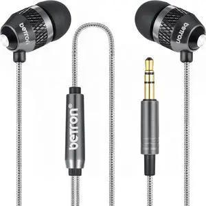 Betron B25 Earphones, Noise Isolating in-Ear Wired Headphones with Strong Bass, Tangle-Free Cord, Lightweight, Carry Case and Soft Earbud Tips, Black