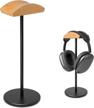 Headphone Stand for Desk - Gaming Headset Stand with Wooden Support Plate, Headset Holder with Aluminum Alloy Support Rod