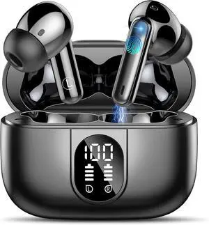 Wireless Earbuds Bluetooth 5.3 Headphones, 40H Playtime in-Ear Earphones, Mini Bluetooth Earbuds with ENC Noise Cancelling Mic, Deep Bass Stereo Ear Buds, LED Display, IPX7 Waterproof Earphones