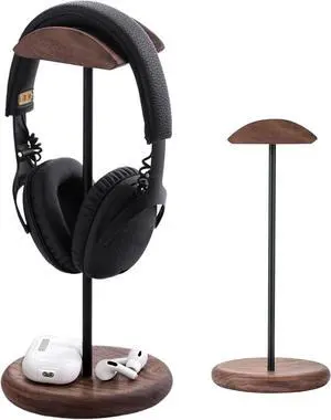 muso wood Walnut Wood & Aluminum Headset Stand, Desktop Headphone Stand, Headset Holder with Anti-Slip Pad, Headphone Holder with Storage Base for Most Gaming Music Headsets