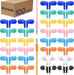 100 Packs Earbuds Bulk Classroom Headphones, Individually Bagged, Wholesale Students Wired Earphones with 3.5 mm Jack for Classroom School Library Museums and More (HY01,100 Mixed)