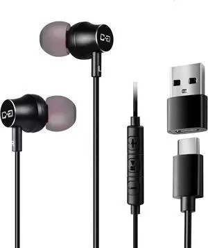 USB-C Earbuds, USB Headphones, Compatible with Samsung Google OnePlus iPhone 15 16 Smartphones, with USB Adapter for Laptop PC, Mac, Advanced DAC Sound Card, Clear Mic, Deep Bass, Magnetic Shell