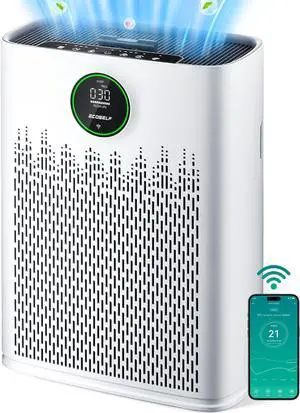Smart Air Purifier for Home Large Rooms, with WiFi Control, Covers Up to 2400 Ft², Smart Mode, AQI Display, 22dB Sleep Mode & Aromatherapy with 2X-Power Filtration, HAP603WF, Bright White