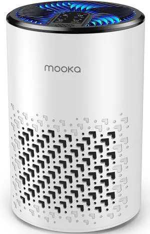 Air Purifiers for Bedroom Home, MOOKA HEPA Air Purifier for Home Pets with Fragrance Sponge for Smoke Dust Pollen Dander Odor, Small Air Cleaner with Sleep Mode Night Light Timer, KJ067L, White