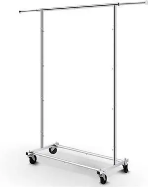 Simple Trending Standard Rod Clothing Garment Rack, Rolling Clothes Organizer on Wheels for Hanging Clothes, Chrome
