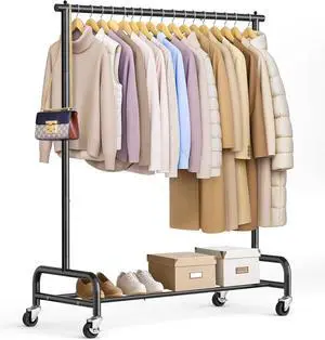 SLEEPING LAMB Heavy Duty Clothing Racks for Hanging Clothes Rack, 43" Wide Rolling Garment Rack Metal Clothing Hanger Rack with Wheels Wardrobe Rack for Coats, Shirts, Dress, (Black)