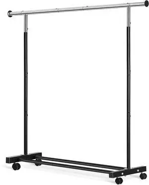 Clothing Rack, 55.51 Inch Heavy Duty Clothes Rack Rolling Garment Rack with Wheels and Bottom Shelf, 130LB Capacity Clothes Racks for Hanging Clothes, Coats, Shirts, Sweaters, Skirts, Black