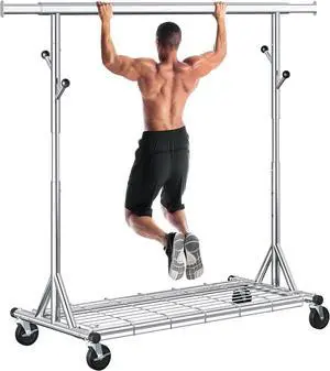 Heavy Duty Clothes Rack Load 530 LBS Metal Clothing Garment Rack Hang 200 pieces of clothing on Wheels Collapsible Rolling Portable & Adjustable with Hook for Hanging Clothes