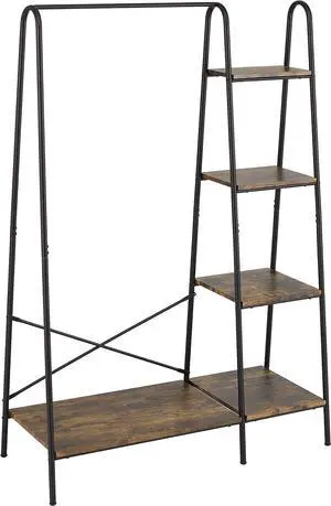 Finnhomy Rustic Clothes Rack, Clothing Rack for Hanging Clothes Heavy Duty Garment Rack with 5 Wood Shelves Freestanding Portable Closet Organizer for Bedroom/Entryway/BoutiquesMatte Black