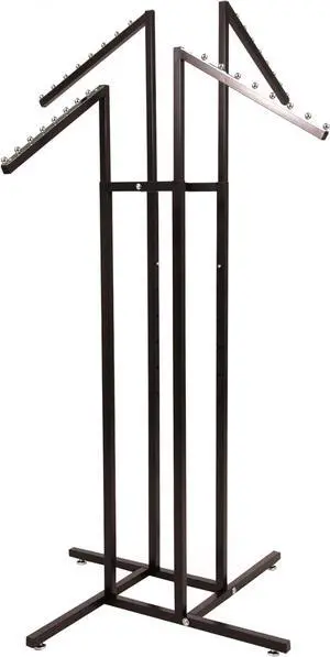 SSWBasics Black 4 Way Adjustable Clothing Rack with Slanted Arms - Retail Clothing Rack Display - Adjustable Height Arms from 48" to 72" Perfect for Clothing Stores