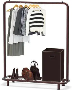 Simple Houseware Clothing Rack with Industrial Pipe and Bottom Shelves, Bronze