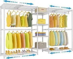 VIPEK X3 Expandable Heavy Duty Clothes Rack Adjustable from 5'2" to 8' with Flexible Shelves and Hanger Rods, Large Freestanding Clothing Racks for Hanging Clothes, Max Load 1210LBS, White