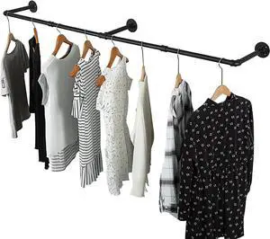 72inch Industrial Pipe Clothes Rack Wall Mount For Hanging Rod Bar for Laundry Room, Closet Rod& Plant Hanger Up to Max Load 135Lb Black (72inch(1 Pack))