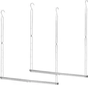 STORAGE MANIAC Hanging Closet Rod, Adjustable Width and Height Closet Hanging Organizer, Space-Saving Clothes Hanging Bar, Closet Extender Hanging Rod Double Closet Hanging Rod, 2 Pack Chrome
