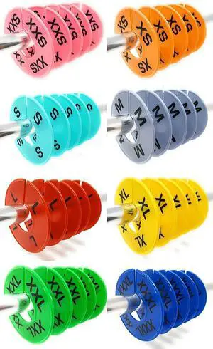 Clothes Size Dividers | 40 Pieces 8 Colors XXS-XXXL | Ultimate Clothing Rack Dividers | Round Clothes Rack Clothes Hangers, Commercial Clothing Racks, Clothing Shops by GIDABRAND