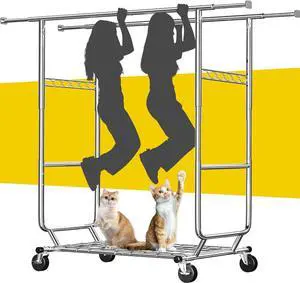 Raybee Clothes Rack Load 630LBS, Heavy Duty Clothes Rack, Rolling Clothing Racks for Hanging Clothes with Wheels, Adjustable & Commercial Garment Rack, 22" D x 75" W x 68" H
