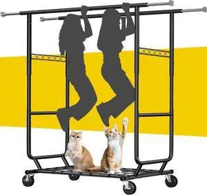 Raybee Clothes Rack Load 630LBS, Heavy Duty Clothes Rack, Rolling Clothing Racks for Hanging Clothes with Wheels, Adjustable & Commercial Garment Rack, 22" D x 75" W x 68" H, Black
