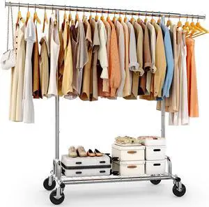 HOKEEPER Clothes Rack, Clothing Racks for Hanging Clothes Heavy Duty Garment Rack Rolling Coat Rack with Lockable Wheels Portable Closet, for Bedroom, Living Room, Laundry, Balcony