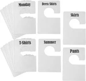 32 Pack White Clothing Rack Size Dividers Plus 150 Labels (1 Inch) and 40 Large Blank Labels, Large Rectangular Clothing Closet Dividers (Pearl White)