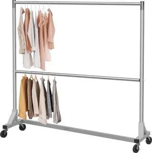 Simple Houseware Commercial Grade Z-Base Double Rod Garment Rack, 600lb Load, 63 inch, Silver