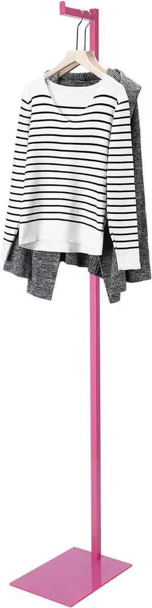 Sintuff Adjustable Cloth Display Stand 48-72 Inches Single Garment Rack Metal Costumer T Shirt Display for Thrift Shop Vendors Retail Store(Pink)