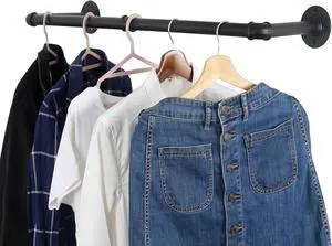 WEBI Clothing Rack Wall Mount,24" Industrial Pipe Clothes Rack for Hanging Clothes,Heavy Duty Iron Garment Rack Bar,Retail Display Clothes Rod for Closet,Laundry Room,Black