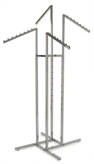 Clothing Rack  Heavy Duty Chrome 4 Way Rack, Adjustable Arms, Square Tubing, Perfect for Clothing Store Display With 4 Slanted Arms