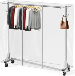 Simple Houseware Industrial Grade Z-Base Garment Rack, 500lb Load with 62" Extra Long bar w/Clear Cover and Tube Bracket