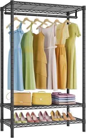VIPEK V1 (3 Tiers) Wire Garment Racks Heavy Duty Clothes Racks for Hanging Clothes Portable Closet with Hanging Rod Adjustable Shelves Clothing Rack Freestanding Wardrobe, Max Load 400LBS, Black