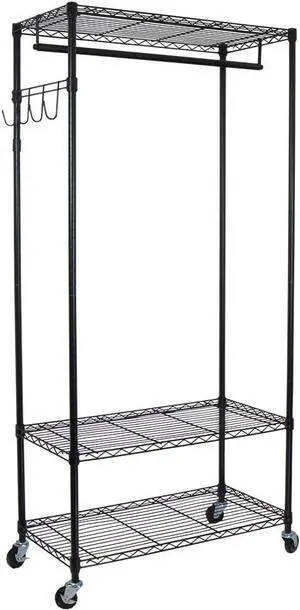 Oceanstar Adjustable Shelves with Hooks Garment Rack, Black