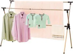 Clothes Drying Rack, Adjustable and Foldable Laundry Rack, Space Saving Hanger Rack, Retractable 47-79 Inch Clothes Rack Heavy Duty Garment Rack for Indoor/Outdoor