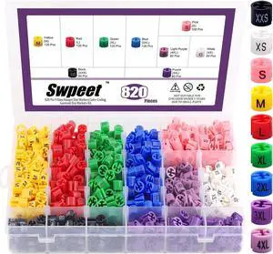 Swpeet 820Pcs 9 Common Sizes Plastic Hanger Size Markers Assortment Kit, XXS - 4XL Color-Coding Hanger Sizes Tags Marker for Wire Hangers Clothing Hangers with Storage Box