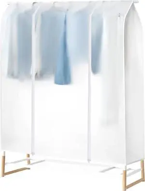 Clothes Rack Cover HLC 52" Garment Rack Cover Large PEVA Translucent Clothing Dustproof/Waterproof Cover With 2 Durable Zipper Protector for Suits, Coats, Sweaters, Shirts (Not Including Frame