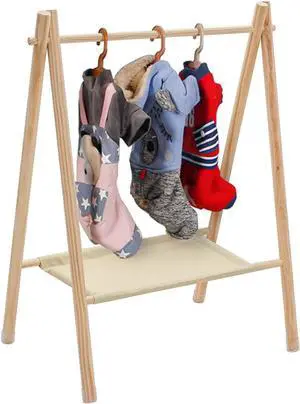 Garment Rack for Pets/Dolls/Baby, Hanger Rack, Dress up Storage, Clothes Organizer, Wooden (Beige, Medium)